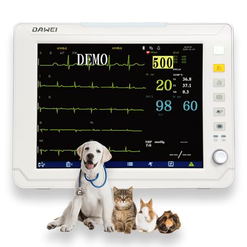 DAWEIanimed Tierarzt-Patienten-Monitor, Multiparameter-Intensivgerät, Tierärztliches EKG, SPO2.HR, NIBP, RESP, Temperatur für Katzen, Hunde, Maus, Tiere von DAWEIanimed