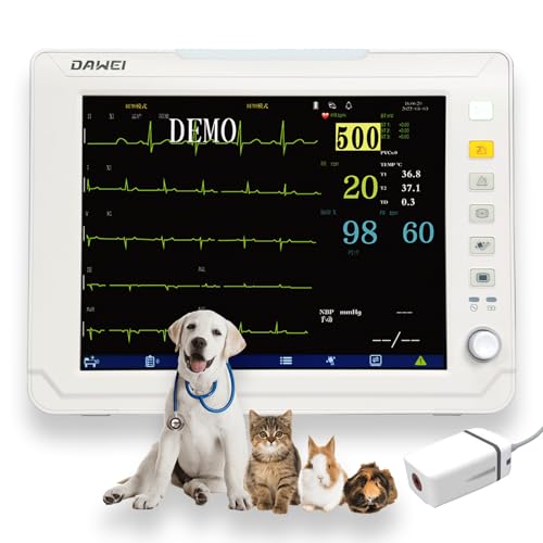 DAWEIanimed Tierarzt-Patientenmonitor Multiparameter-Intensivstation mit ETCO2, Veterinär-EKG, SPO2.HR, NIBP, RESP, Temperatur für Katzen, Hunde, Maus, Tiere von DAWEIanimed