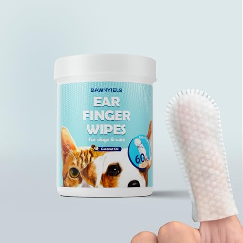 DAWNYIELD Hundeohrenreiniger Fingertücher, 60 Stück Ohrentücher für Hunde und Katzen Regelmäßige Beruhigung Geruchskontrolle Reduziert Schmutz und Wachsablagerungen Regular Soothing Odor Control von DAWNYIELD