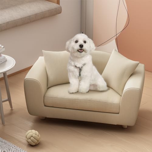 DAWNYIELD Hundesofa für kleine Hunde, stützende Schaumstoff-Hundesofa mit waschbarem Kissen und Anti-Rutsch-Pads, weiches Haustiersofa für Katzen, moderne Haustiercouch mit niedriger Rückenlehne, von DAWNYIELD