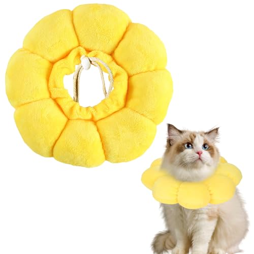 DAWRIS Katzenkegel-Halsband, verstellbares, weiches Katzenhalsband, elisabethanischer Hals, Katzenkegel, niedlicher Sonnenblumenkopf, Kegel für Katzen, Kätzchen, Welpen nach Operationen, von DAWRIS