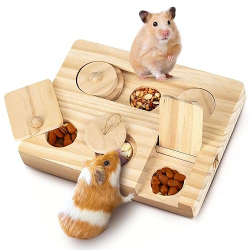 DAWRIS Meerschweinchen Spielzeug, Hamster Spielzeug aus Holz 6 In 1 Kleintierspielzeug Holzspielzeug Zur Futtersuche Futtersuchspielzeug für Hamster Chinchillas Rennmäuse Zwerghamster von DAWRIS