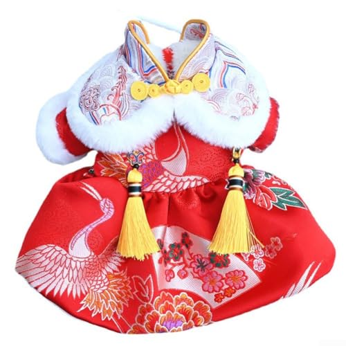 Traditionelles chinesisches Haustier-Outfit, gemütlich, mit Fleece gefüttert, mit auffälligen Quasten, perfekt für Feiertage, Größe M von DAZZLEEX