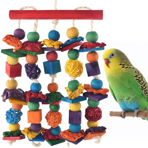 DBNESS Vogelspielzeug, Sittich-Kauspielzeug, mehrfarbig, natürliche Holzblöcke, Vögel, Papageien, reißendes Spielzeug mit Rattan-Weidenkugeln, für mittelgroße und kleine Aras, Kakadus, Wellensittiche, DBNESS Vogelspielzeug, Sittich-Kauspielzeug, mehrfarbig, natürliche Holzblöcke, Vögel, Papageien, reißendes Spielzeug mit Rattan-Weidenkugeln, für mittelgroße und kleine Aras, Kakadus, Wellensittiche, von DBNESS
