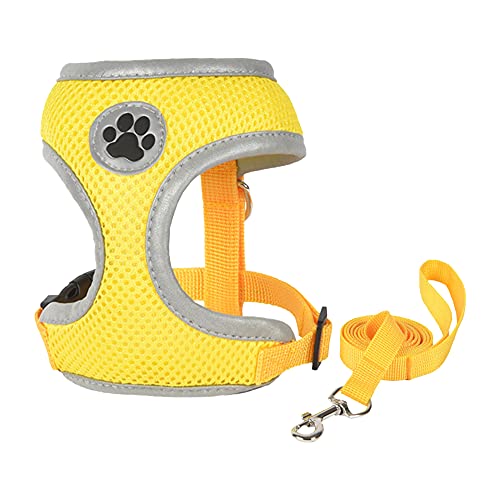 DC CLOUD Hundegeschirr Mittelgroße Hunde Geschirr Hund Kleine Hundegeschirre Kein Zuggurt für Hunde Katzengeschirr mit Blei Hundegeschirr Kleiner Hund Large,Yellow von DC CLOUD