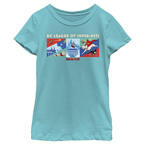 DC League of Super-Pets Mädchen Pet Panels T-Shirt, Tahi Blue, Größe L, Tahi Blau, Large von DC Comics