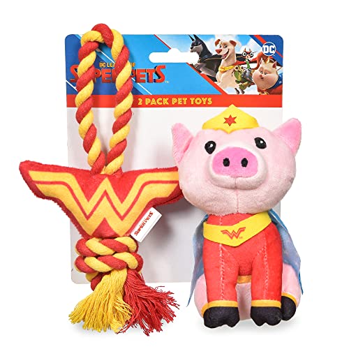 DC Comics Super-Pets Plüschfigur-Spielzeug & Wonder Woman Logo Seil Haustierspielzeug – 2-teilige Kollektion PB & Hundespielzeug Seil Zerren Plus Plüsch von DC Comics