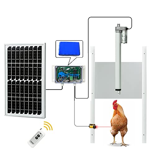 Solarbetriebene automatische Hühnerstalltür mit 10 Watt Solarpanel, Fernbedienung, Licht und Infrarot-Sensor, für Hühner, Ente, Stall, Sicherheit im Freien von DCHOUSE