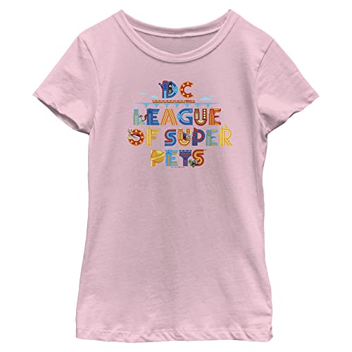 DC League of Super-Pets Mädchen Super Pets Schriftzug T-Shirt, Pink, Large von DC Comics