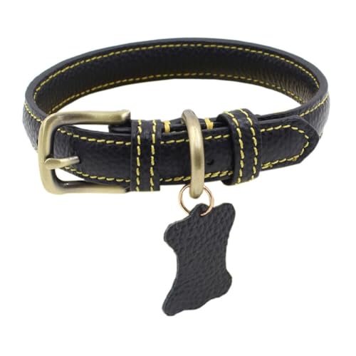 DCNIYT Halsband für Haustiere, Hunde, Welpen, verstellbar, Kunstleder, weiches Umhängeband (Schwarz, M) von DCNIYT