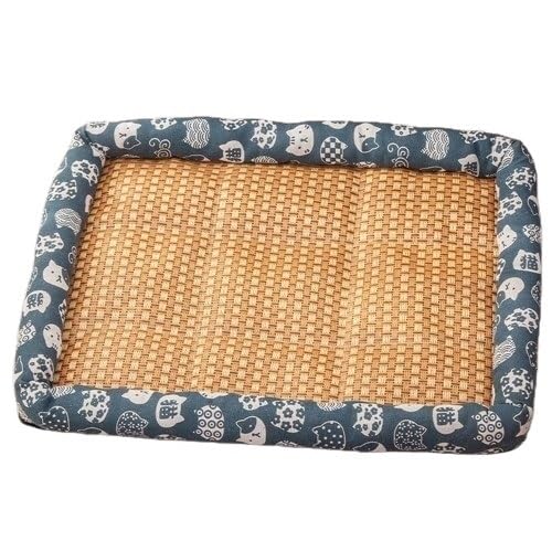 DCNIYT Haustier-Sommermatte, kühlendes Sofa, atmungsaktiv, feuchtigkeitsbeständig, Rattan-Katzenmatte (blaue Katze, XL) von DCNIYT