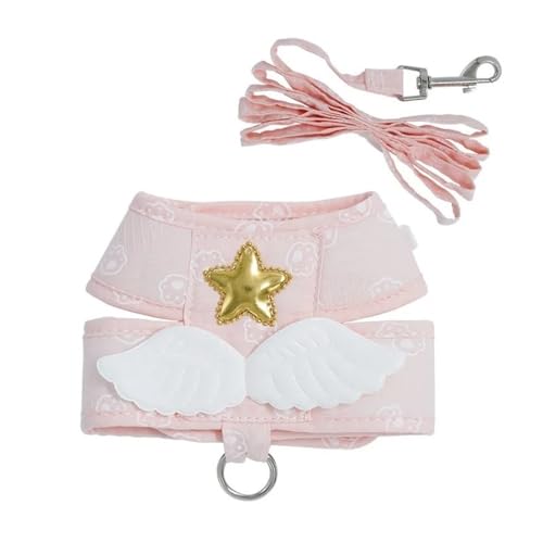 DCNIYT Katzen- und Hundegeschirr, Halskette, Leine, Halsband, Haustierartikel, Zubehör, Kawaii-Engelsflügel, Weste, Geschirr für Hunde, Katzen, personalisiertes Zubehör (Farbe: Rosa, Größe: S) von DCNIYT