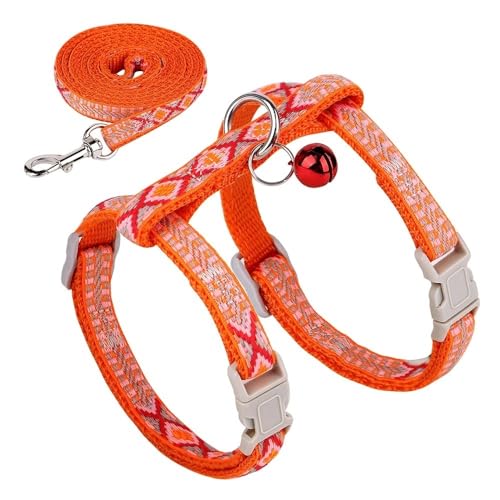 DCNIYT Nylon-Katzengeschirr und Leine, Set mit Kätzchen, Spazierweste, Katzenhalsband mit Glöckchen, verstellbares Welpenhalfter, kleine Hunde, Kaninchengeschirr, Gürtel (Farbe: Orange) von DCNIYT