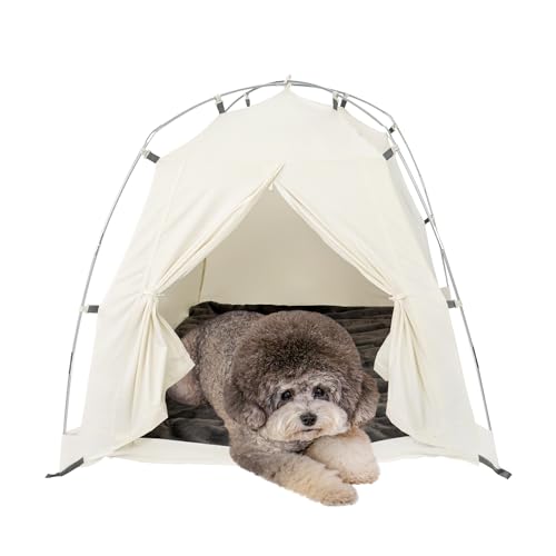 DDASUMMI Tragbares Haustier-Tipi, wasserdicht & langlebig, PE-Bodenmatte, Hunde- und Katzenhaus für Indoor/Outdoor, Camping-Hundezelt, stabil und bequem für Haustiere (Elfenbein-XL) von DDASUMI