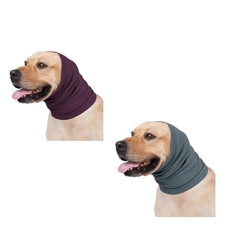 DDFS Hunde-Kapuzenpullover, keine Klappe, Hundeohrwickel, leise Ohrenschutz, Geräuschunterdrückung, Kopfhörer, Ohrenschützer für Hunde, Lila + Aquablau, L von DDFS