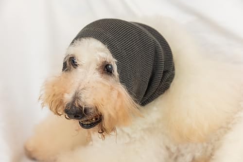 DDFS Hunde-Ohrwickel ohne Klappe, beruhigender Kapuzenpullover für Hunde und Katzen, Angst- und Stressabbau, Ohrenklappen für Operationen, Grau, Größe L von DDFS