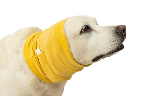 DDFS Hunde-Ohrwickel ohne Klappen, beruhigender Kapuzenpullover für Hunde und Katzen, Angst- und Stressabbau, Ohrenklappen für Operationen, Erholung, Gelb, Größe L von DDFS