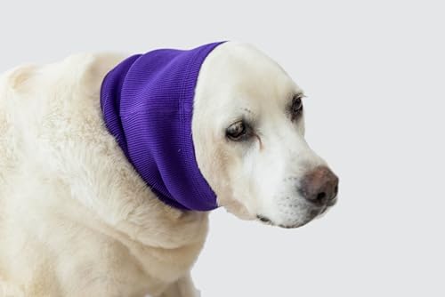 DDFS Hunde-Ohrwickel ohne Klappen, beruhigender Kapuzenpullover für Hunde und Katzen, Angst- und Stressabbau, Ohrenklappen für Operationen, Erholung, Lila, Größe L von DDFS