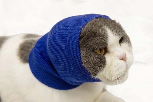 DDFS Katzen-Ohrwickel ohne Klappen, beruhigender Kapuzenpullover für Hunde und Katzen, Angst- und Stressabbau, Ohrwickel ohne Klappen, Blau, Größe S von DDFS