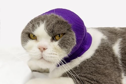 DDFS Katzen-Ohrwickel ohne Klappen, beruhigender Kapuzenpullover für Hunde und Katzen, Angst- und Stressabbau, Ohrwickel ohne Klappen, Violett, Größe S von DDFS