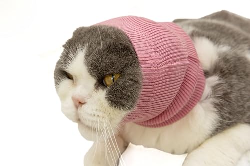 DDFS Ohrwickel ohne Klappen, beruhigender Kapuzenpullover für Hunde und Katzen, Angst- und Stressabbau, Ohrwickel für Katzen, Rosa, Größe S von DDFS