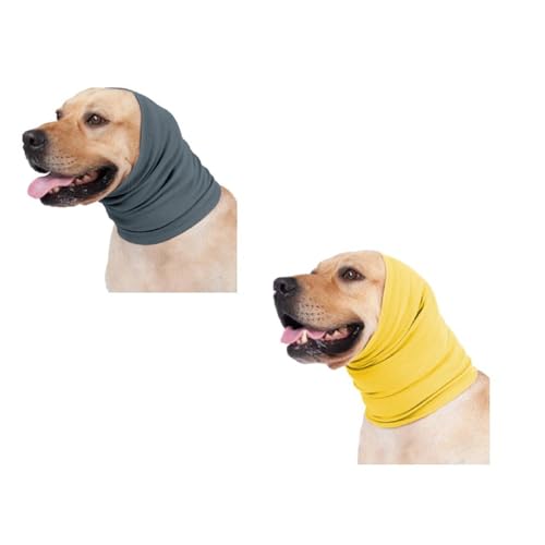 DDFS Pet Snood Hoodie Keine Klappe Hund Ohrenschützer für Hunde Hoodie Wrap Quiet Ears Noise Cancelling Kopfhörer für Hunde Gelb+Aqua Blau L von DDFS