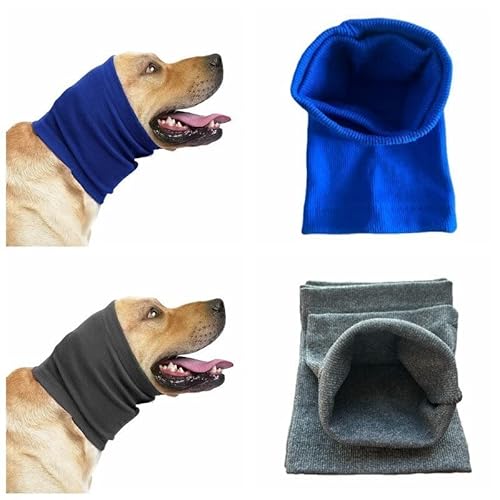 DDFS Snood für Hunde Ohrenwickel für Hunde Noise Cancelling Kopfhörer Beruhigender Hoodie Angst & Stress Relief Hund Beruhigende Ohrenschützer für mittelgroße Hunde in der Badewanne - Blau+Grau M von DDFS