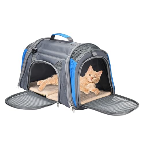 DDOXX transportbox Katze - Airplane Tiertransporttasche aus Netzgewebe - Flugzeugtauglich, Autositz, mobiles Hundebett, mit Tasche & herausnehmbarem Einsatz, inkl. Leine - 49x30x33 cm von DDOXX