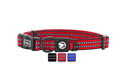 DDOXX Reflektierendes Nylon Hundehalsband - Stabiles und Verstellbares Welpenhalsband für alle Größen - L (Rot mit Neopren) von DDOXX