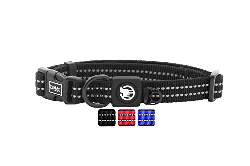 DDOXX Reflektierendes Nylon Hundehalsband - Stabiles und Verstellbares Welpenhalsband für alle Größen - L (Schwarz mit Neopren) von DDOXX