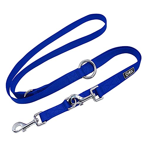 DDOXX Hundeleine Nylon, 3fach verstellbar, 2m | für kleine & große Hunde | Doppel-Leine Zwei Hund Katze Welpe | Schlepp-Leine groß | Führ-Leine klein | Lauf-Leine Welpen-Leine | L, Blau von DDOXX