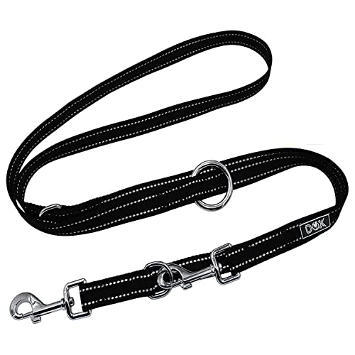 DDOXX Hundeleine Nylon, reflektierend, 3fach verstellbar, 2m | für kleine & große Hunde | Doppel-Leine Zwei Hund Katze Welpe | Schlepp-Leine | Führ-Leine | Lauf-Leine Welpen-Leine | L, Schwarz von DDOXX