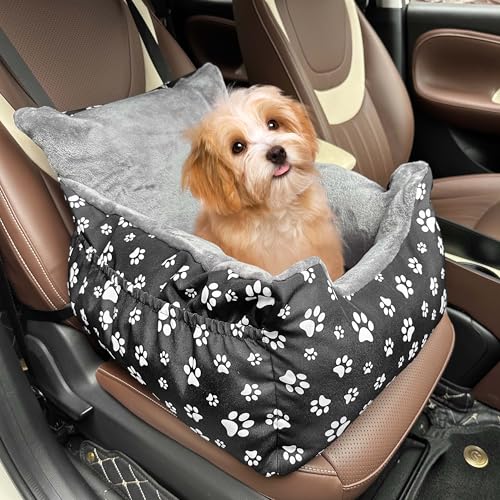 Hunde-Autositze für kleine, mittelgroße Hunde, Autositz für Auto, lustig, flauschig, für Welpen unter 12,7 kg, mit weichem Plüschkissen und waschbarem, abnehmbarem Bezug von DDPODNQAK