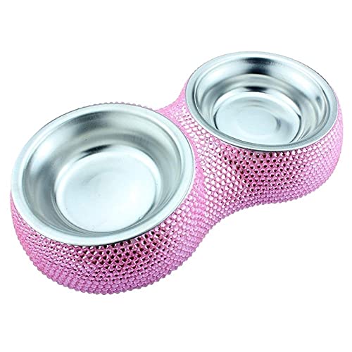 Kristallrhinestones Metall Edelstahl Doppel Diners Haustier-Katze Kleine Hundenapf Durable (Color : Pink) von DDSP