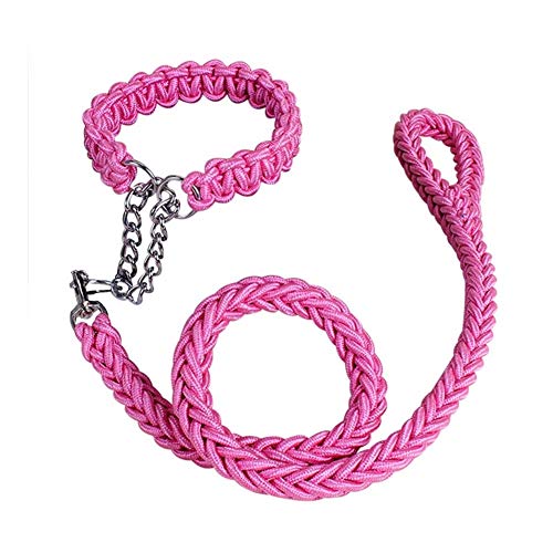 Lovely 8 Farben Geflochtene Nylon Hundeleine Seil Walking Training Haustier Hundehalsband Leine for Große Hunde S-XL (Color : Pink, Size : M) von DDSP
