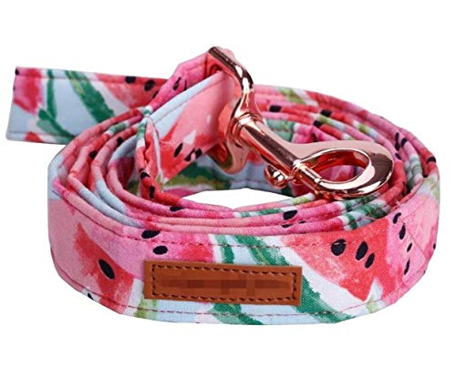 Lovely Wassermelone Rosa Baumwollgewebe Hundehalsband Und Leine Set Mit Fliege for Große Und Kleine Hunde Rose Gold Metallschnalle Haustier Zubehör (Color : Leash, Size : S) von DDSP