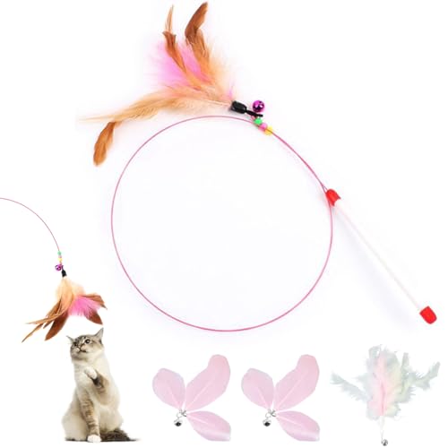 DEAMOX Interaktives Katzenspielzeug Intelligenz Katzen Spielzeug Katzenangel Stabil mit Federn Simucatstick Kätzchen Zauberstab Spielzeug Fliegender Vogel Cat Toys für Kleine Große Katzen von DEAMOX