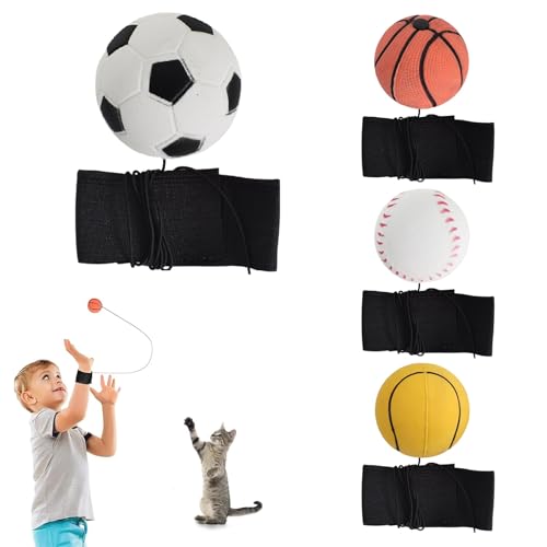 DEARBAG 4 Stücke Springball mit Schnur, Ball mit Schnur, Handgelenk Ball Mit Schnur, Wrist Ball, Balls on Elastic Rope, Handgelenk Returnball Auf einem Schnurrebound Ball, Wrist Rebound Balls von DEARBAG