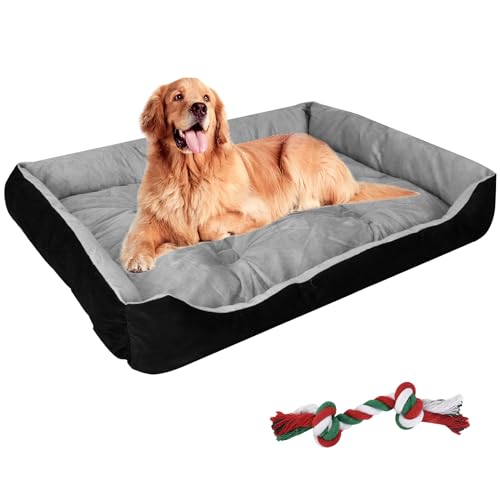 DEARBAG Hundebett Grosse Hunde, Hundekorb Flauschig, Hundebett Waschbar, Weiche Plüsch Hundebetten rutschfeste Hundekörbchen Hundesofa, Haustierbett für Grosse Hunde und Katzen, Schwarzgrau, 90×70cm von DEARBAG