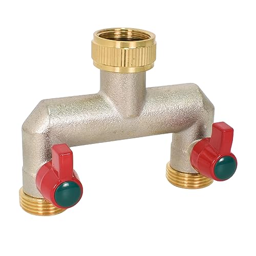 Garten Wasserhahn Splitter aus Messing, 3/4 Zoll Wasserhahn Splitter, Schlauchverbindungs Splitter, 2 Wege Wasserhahn Anschluss mit Ein/Aus Ventilen, Wasserhahn Adapter für Zuhause Garten Außenbereich von DEARBAG