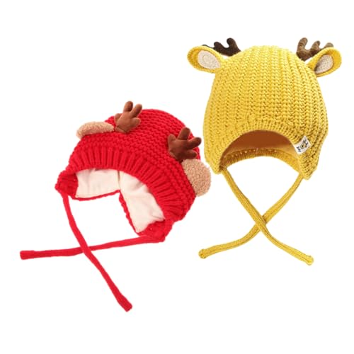 DEARMAMY Kindermütze wintermütze Wollmütze Winter Beanie Bonnet mit Rentiermotiv Strickmütze für Kleinkinder Weihnachtsmütze für -Rentiermütze Garn von DEARMAMY