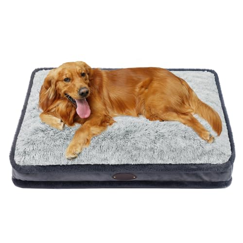 DEBANG HOME Großes Hundebett für große Hunde, mittleres Hundebett, kleines Hundebett, wasserdichtes Hundebett,Abnehmbarer und waschbarer Bezug, weiche langhaarige Hundematte von DEBANG HOME