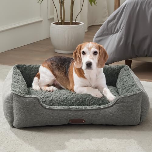 DEBANG HOME Hundebett für große, mittelgroße und kleine Hunderassen, weiches Hundehüttenbett, Deluxe-Plüsch-Hundekäfig-Bett, bequem, langlebig, waschbares, rechteckiges Hundebett und rutschfeste von DEBANG HOME