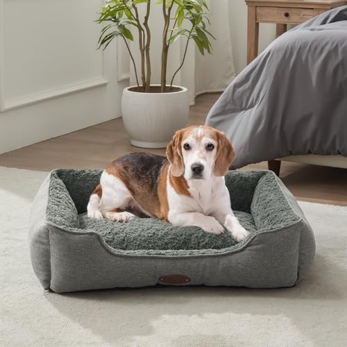 DEBANG HOME Hundebett für große, mittelgroße und kleine Hunderassen, weiches Hundehüttenbett, Deluxe-Plüsch-Hundekäfig-Bett, bequem, langlebig, waschbares, rechteckiges Hundebett und rutschfeste von DEBANG HOME