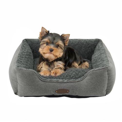 DEBANG HOME Hundebett für extra kleine Hunderassen, Katzenbett, Welpenhütte, Deluxe-Plüsch-Hundekäfig-Bett, bequem, langlebig, waschbares, rechteckiges Hundebett und rutschfeste Unterseite, Größe von DEBANG HOME