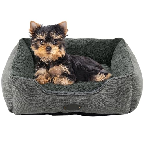 DEBANG HOME Hundebett für kleine Hunde, Katzenbett, Welpenhütte, Deluxe-Plüsch-Hundekäfig-Bett, bequem, langlebig, waschbares, rechteckiges Hundebett und rutschfeste Unterseite von DEBANG HOME