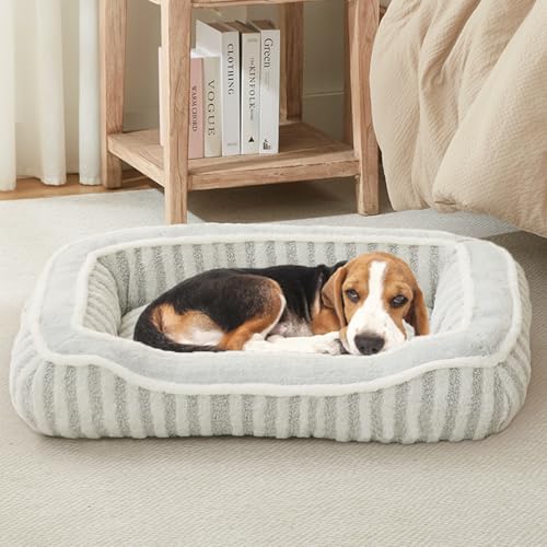 DEBANG HOME Hundebett für mittelgroße Hunderassen, weiches Hundehüttenbett mit Kissen, Deluxe-Plüsch-Hundebox-Betten, bequem, langlebig, waschbares, rechteckiges Hundebett und rutschfeste Unterseite, von DEBANG HOME