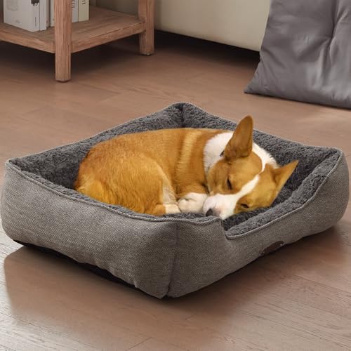 DEBANG HOME Hundebett für mittelgroße und kleine Hunderassen, weiches Hundehüttenbett, Deluxe-Plüsch-Hundekäfig-Bett, bequem, langlebig, waschbares, rechteckiges Hundebett und rutschfeste Unterseite von DEBANG HOME