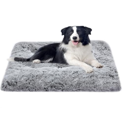 DEBANG HOME Hundebett für große, mittelgroße und kleine Hunderassen, weiche und bequeme Hundebett-Matten, waschbare Plüsch-Hundekäfigmatte, Deluxe-Plüsch-Anti-Rutsch-Haustierbett-Matten, Fulffy Kennel von DEBANG HOME