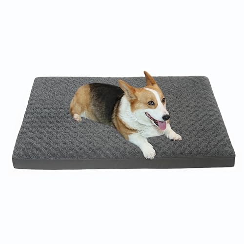 DEBANG HOME Hundebett für große, mittelgroße Hunderassen, orthopädisches Hundebett, Schaumstoff-Matte, Hundekäfigbett, wasserdicht, Deluxe-Plüsch-Hundebetten mit abnehmbarem, waschbarem Bezug und von DEBANG HOME